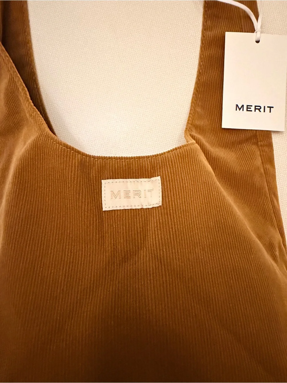 MERIT Corduroy Knot-Top Cosmetic Bag in Camel Brown